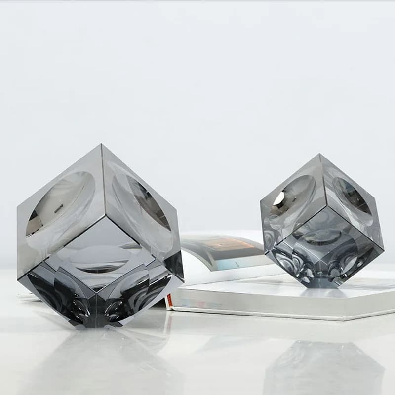Champagne Geometry Cube Crystal Statue Desk Decoration Ornaments Creative Crystal Square Block Sculpture Room Aesthetics Decor