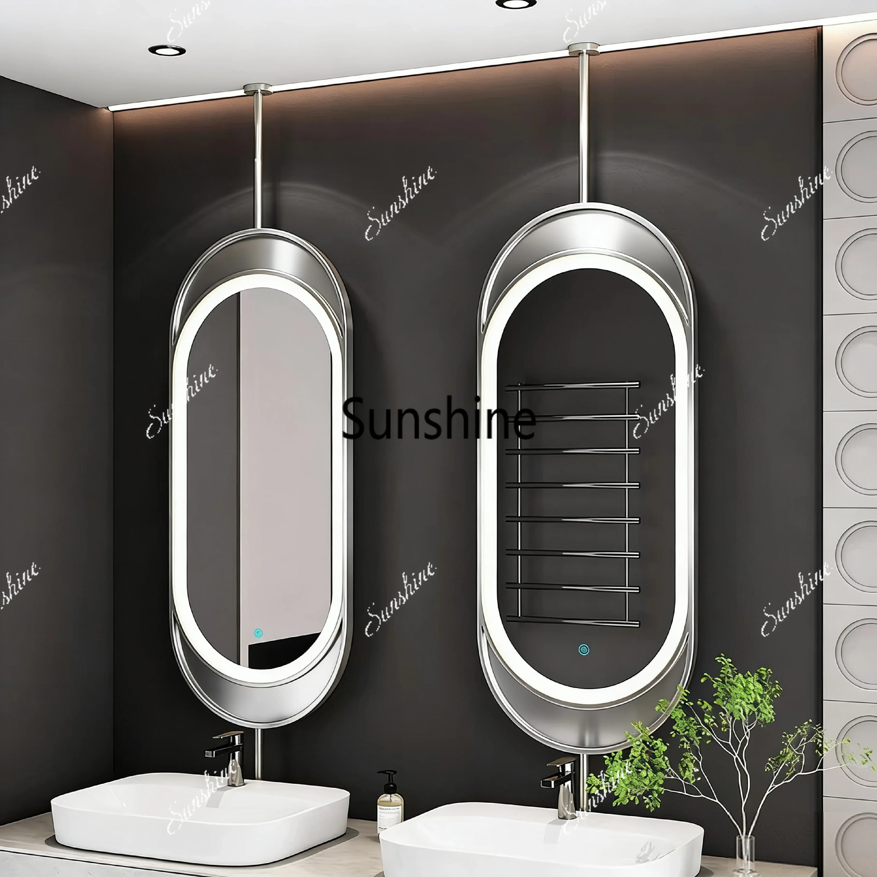 YYLight luxury oval bathroom mirror wall-mounted toilet makeup stainless steel
