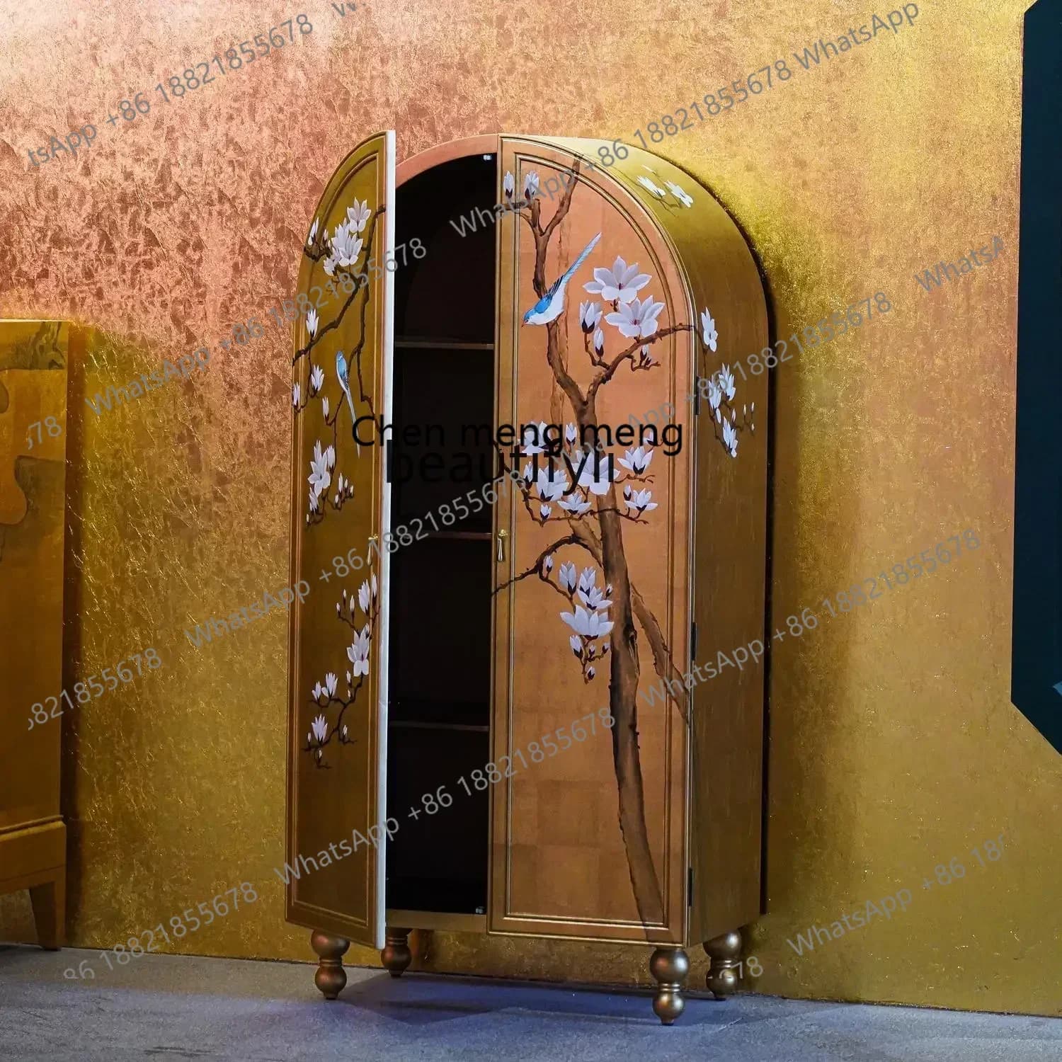 X Q New Chinese style painted gold foil partition cabinet   curved entrance cabinet