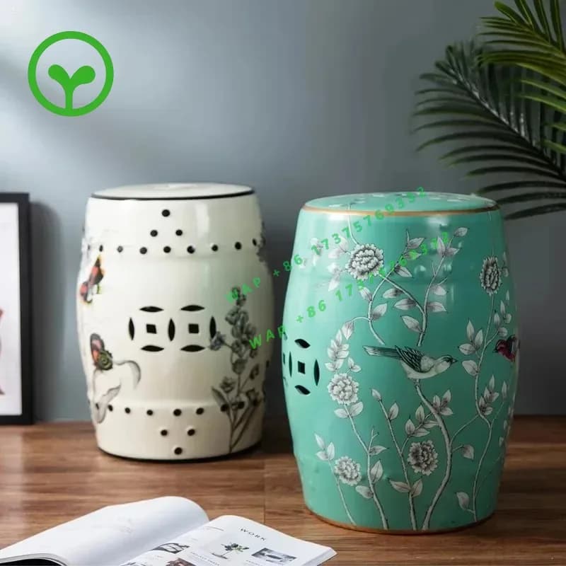 【2026】New Chinese Ceramic Drum Stool Drum Chair Home Living Room Retro Ornaments Decorative Flower Table Shoe Change Sto