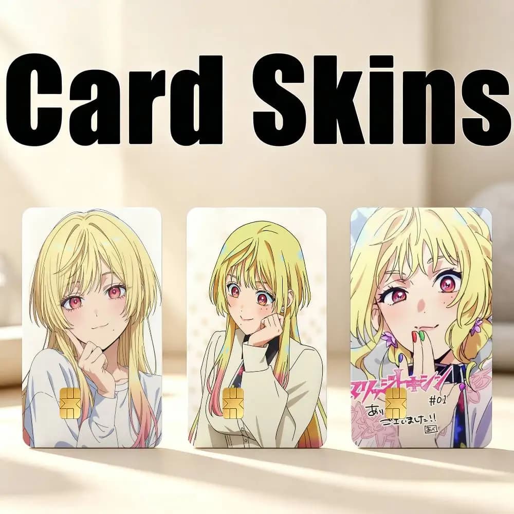 Kawaii K-Kinosaki mei  1Set 4Pcs Card Skin Stickers, Waterproof Decorative Film for Credit Debit Bank Bus IC Cards