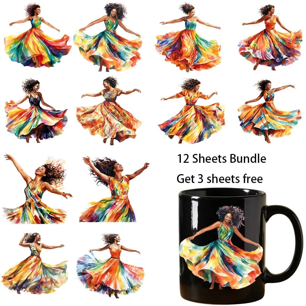12 Bundle 4 inches Black Women uvdtf Sticker Party DIY Decals 3D transfers uvdtf tumbler seal stickers 16oz uv dtf cup wraps