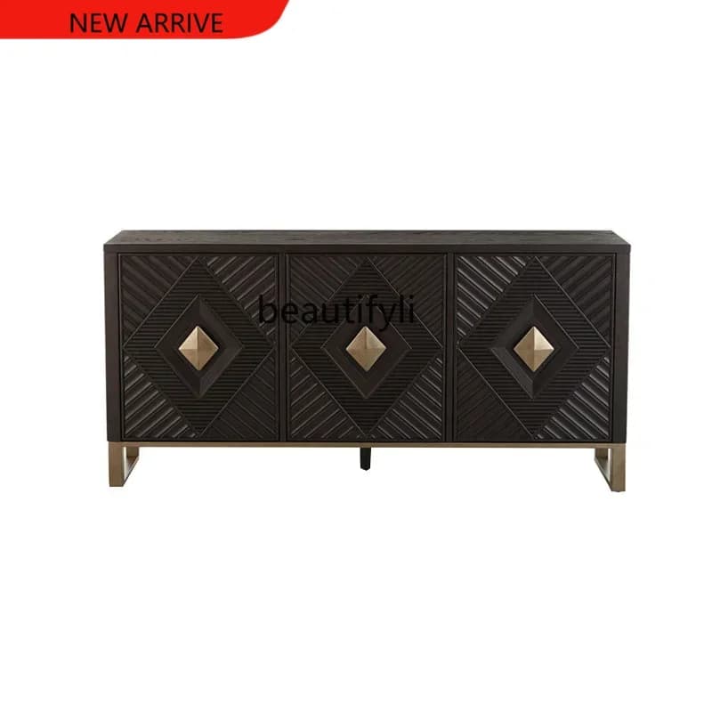 X CQYAmerican solid wood carving flower dining side cabinet living room foyer entrance decorative cabinet light luxury locker