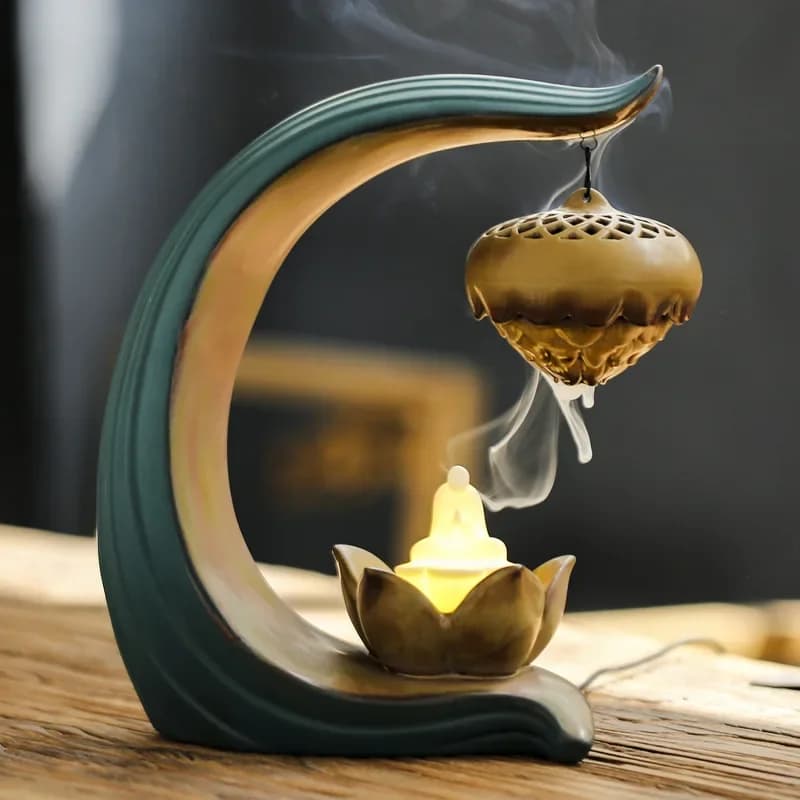 Zen LED Lamp Ring Parrel Ball Incense Coil Backflow Ceramic Home Decor Censer Night Light