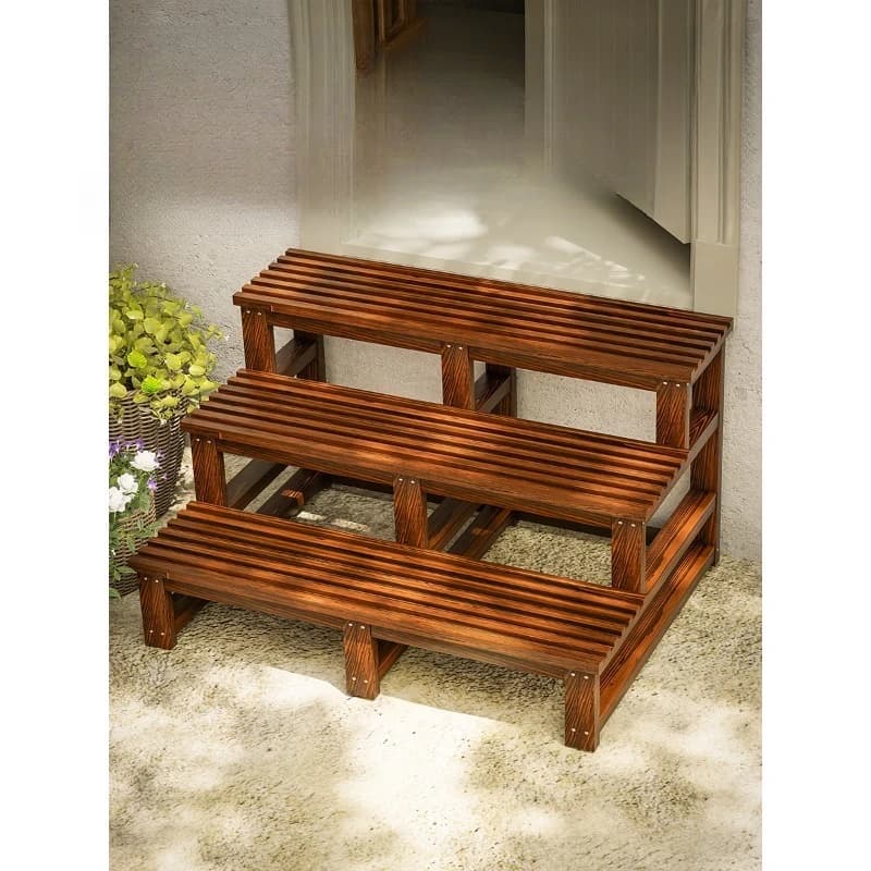 Balcony activity small staircase, second floor step, wooden step step, footrest, outdoor solid wood household ladder and stool