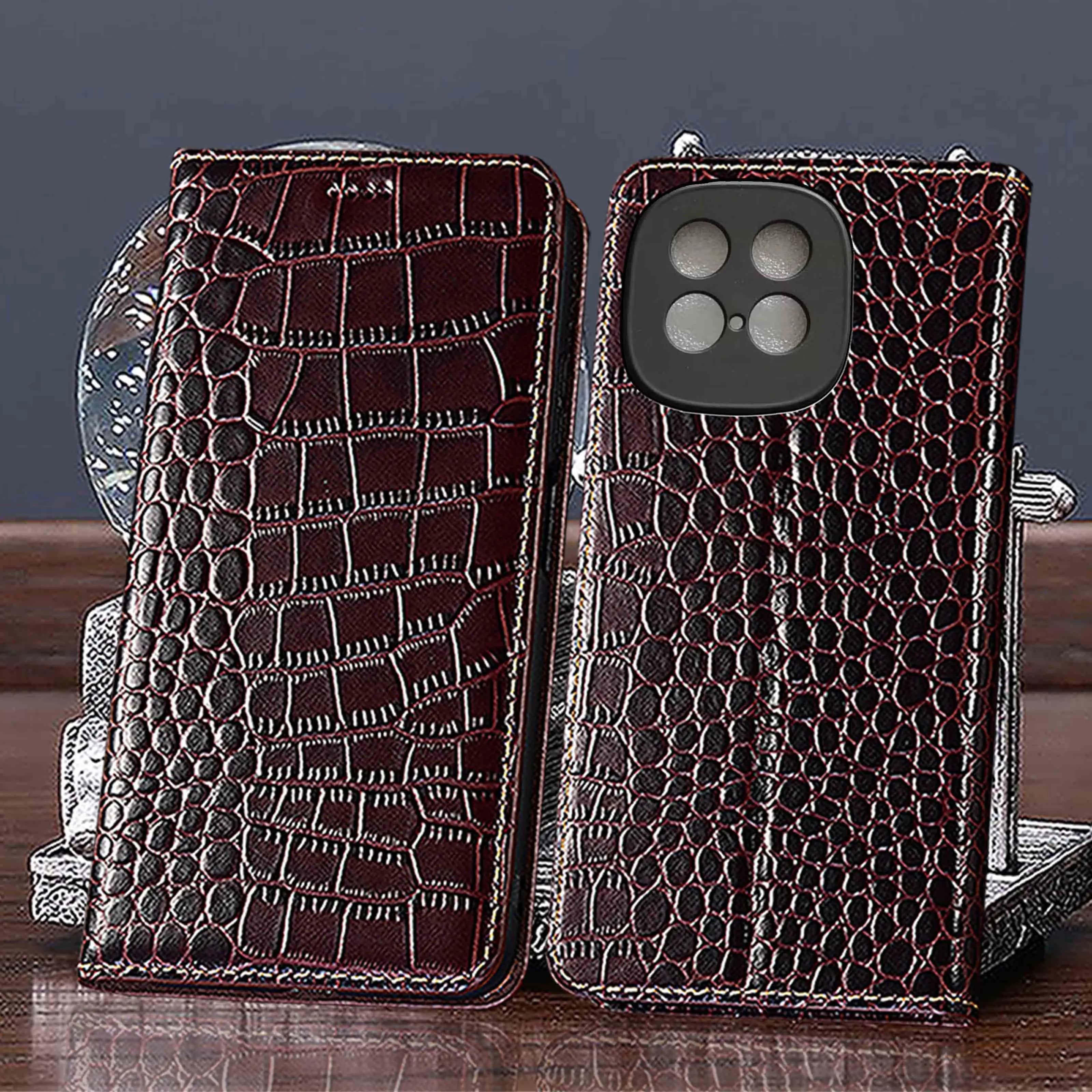 For IQOO Neo 3 5 5S 6 7 8 9 10 Pro Plus SE Crocodile Pattern of Genuine Leather Wallet Flip Phone Case Cowhide Scratch-Resistant