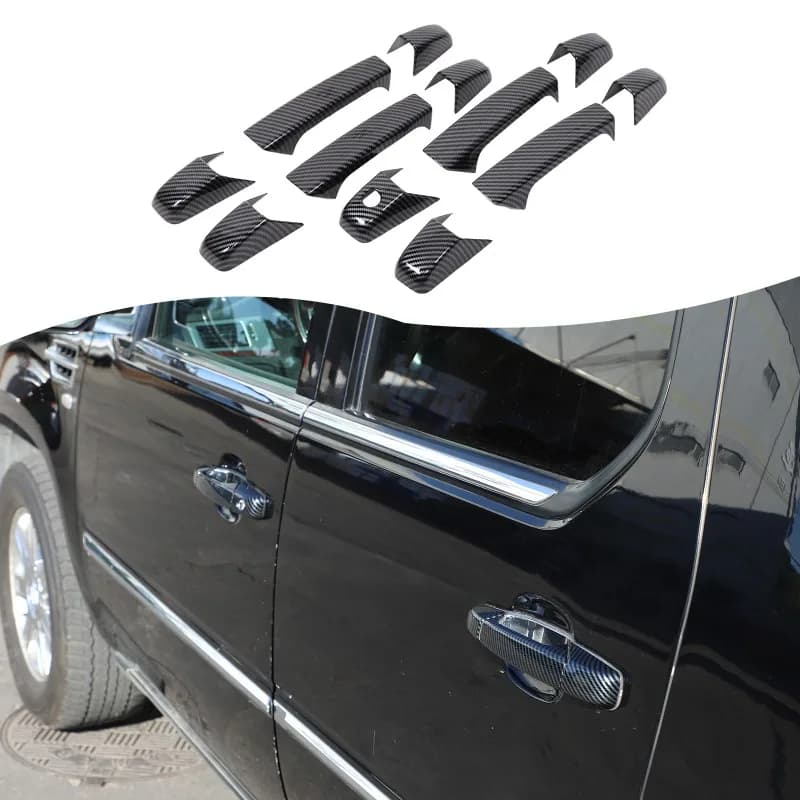 12PCS ABS Carbon Fiber Automotive Door Handle Trim Exterior Door Handle Covers For 2007-2014 Cadillac Escalade Car Accessories
