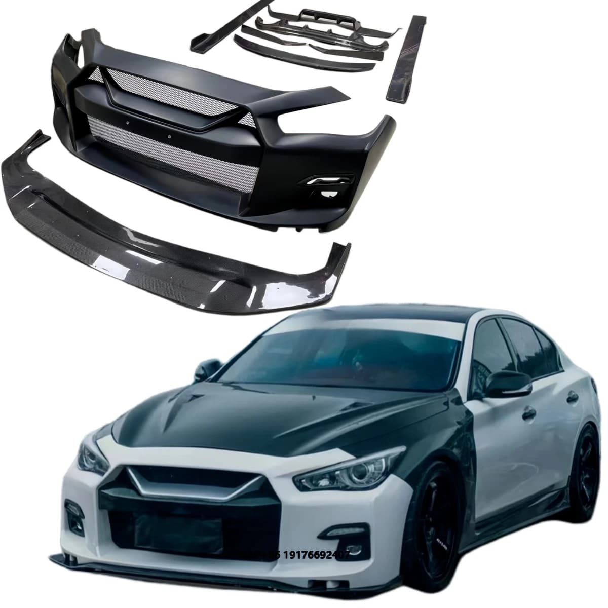 For MRD Q50 LB Style Body Kit for Infiniti Q50 2014+ FRP Front Bumper Side Skirts Rear Diffuser Spoiler Body Kit