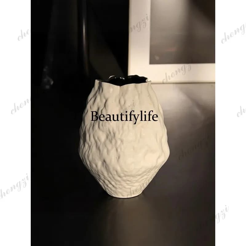 Wabi-sabi style handmade coarse pottery medieval style ceramic vase for homestay, living room flower vessel ornament
