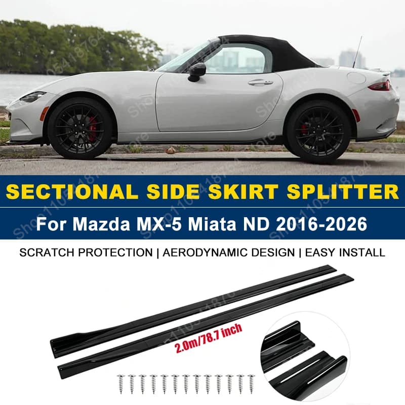 2M/78.7" Side Skirts Extension Rocker Panel Splitter For Mazda MX-5 Miata ND 2016-2026 2017 2018 2019 2020 2021 2022 ABS Plastic