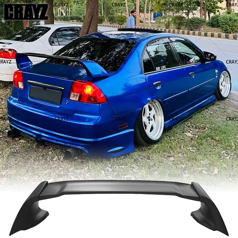 For 1996 1997 1998 1999 2000 Honda CIVIC 2-4Door Sedan Mugen 3PC FD2 Style Carbon Look Spoiler ABS GLOSS BLACK