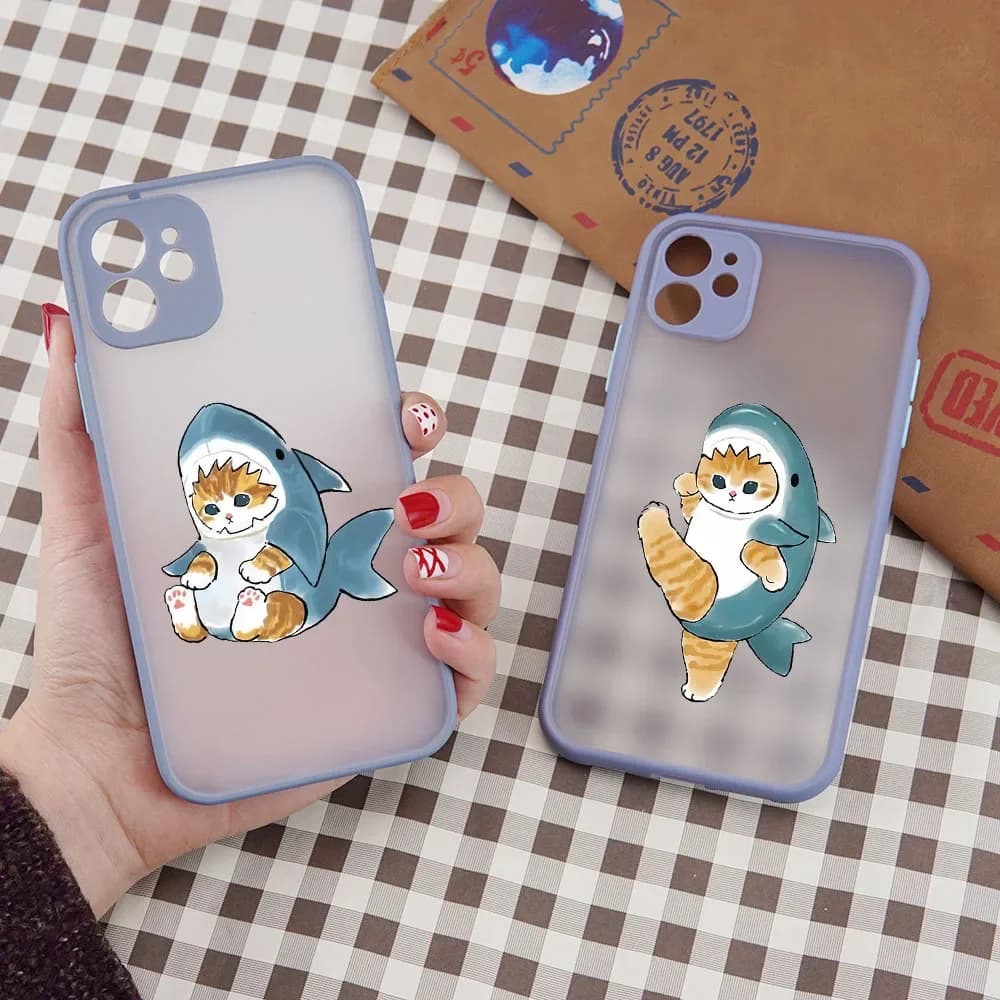 Cartoon Animal Cat Phone Case for iPhone 13 12 11 14 Pro Max Mini X XR XS Max 7 8 Plus SE Clear Shockproof Shark Cover Funad Bag