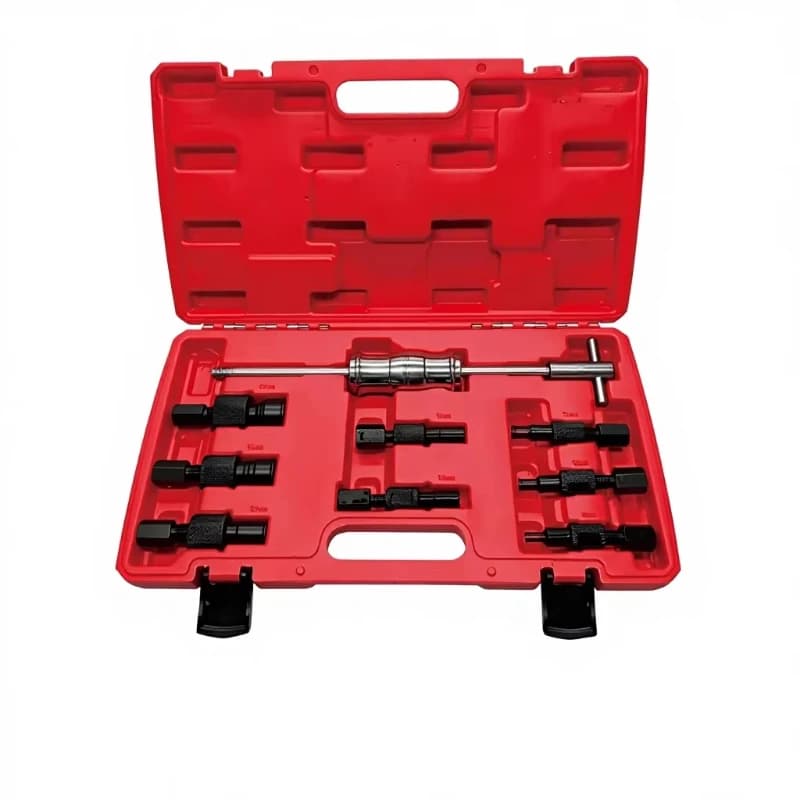 9-piece inner bearing puller set with sliding hammer and wheel puller, available in red/black/silver