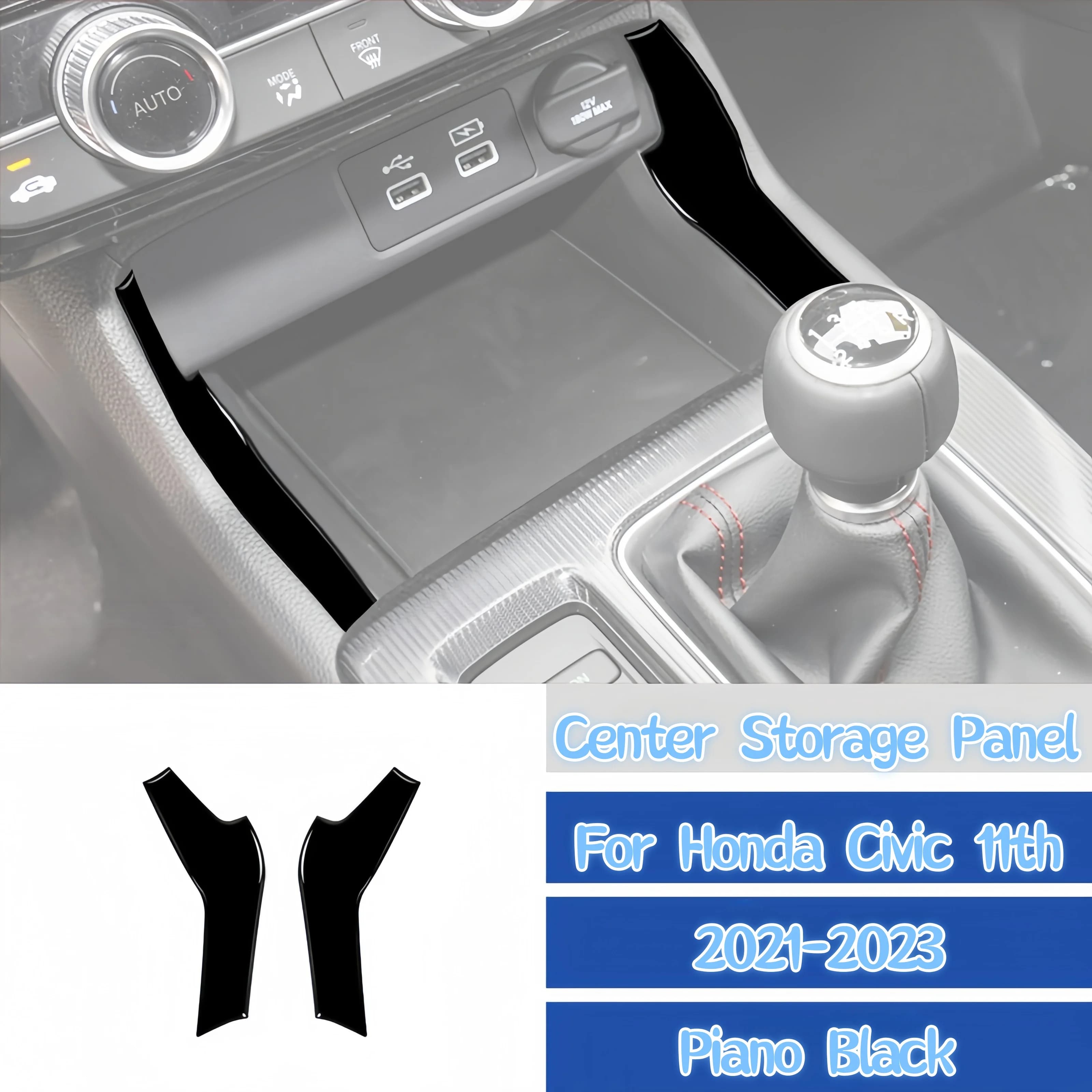 For Honda Civic 11th Gen 2021 2022 2023 Piano Black Interior Car Center Storage Panel Decoration Strips Trim Sticker Accessories