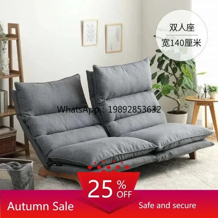 LYY Foldable Double Recliner Light Luxury Minimalist Sofa Home Cotton Linen Backrest Solid Wood Tatami