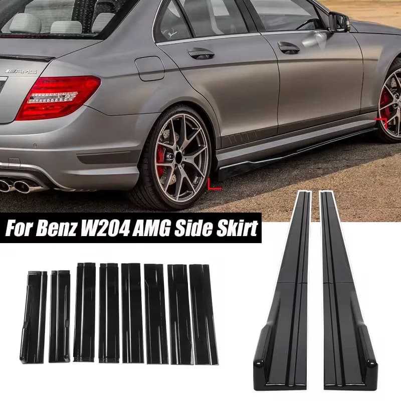 For Mercedes Benz Accessories W204 C63 C180 C200 C260 C300 AMG Car Side Skirt Extension Rocker Panel Splitters Winglet Lip Body