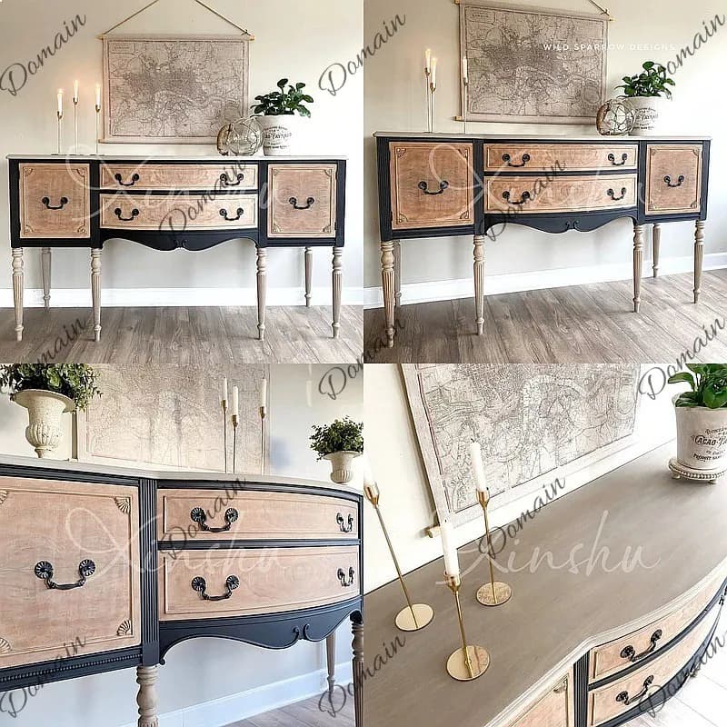 French Color Block Solid Wood Entryway Sideboard, Room Divider with Storage for Small Living Room