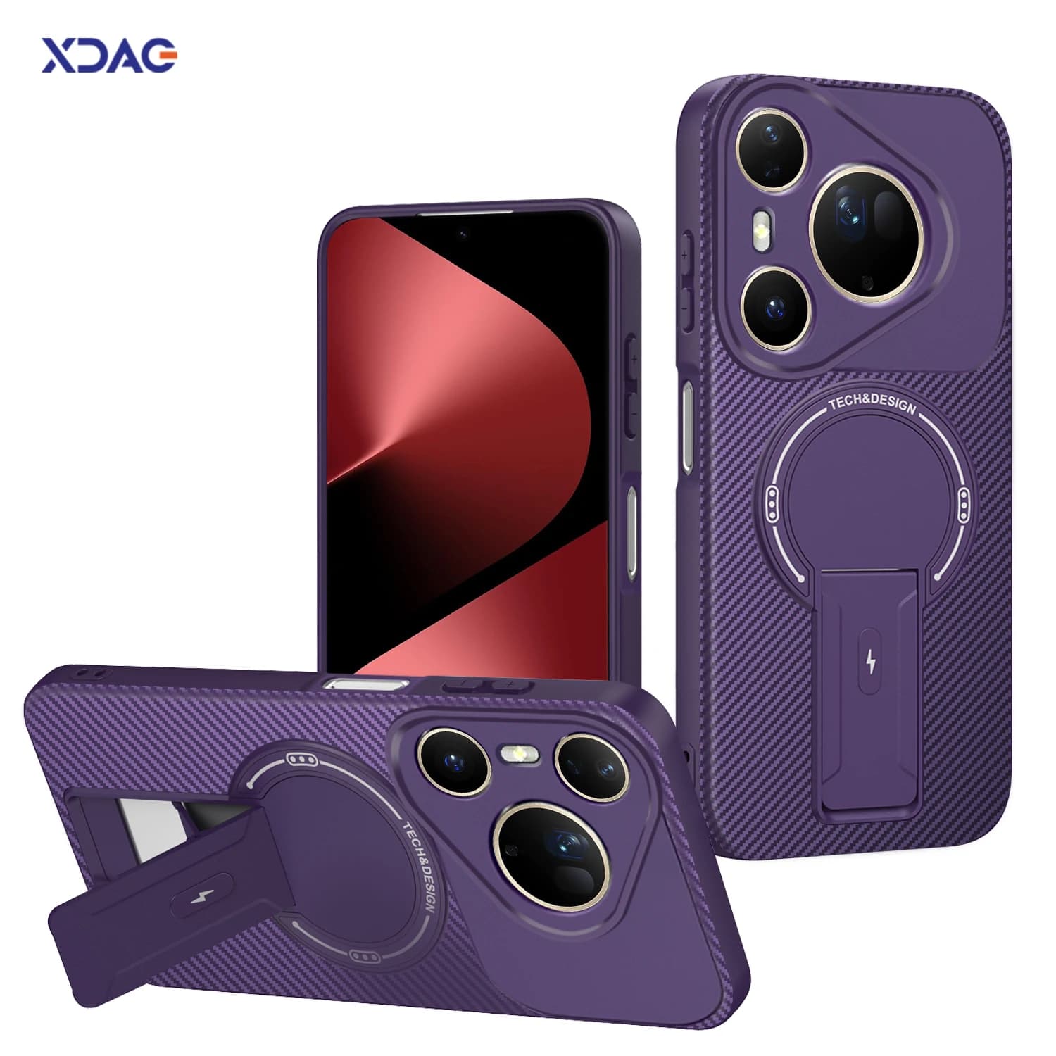 Phone Case for Huawei Pura 80 Ultra 70 Pro Plus Pro+ 80Ultra 70Pro 70Ultra 5G Carbon Fiber Texture Foldable Stand Magnetic Cover