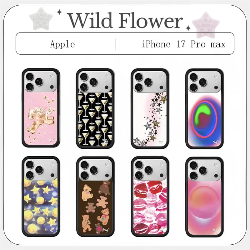 Trendy Wildflower Style Phone Case For iPhone 17 16 15 14 13 12Pro Max Cute Pony Bear Star Gradient Lips Print Protective Cover