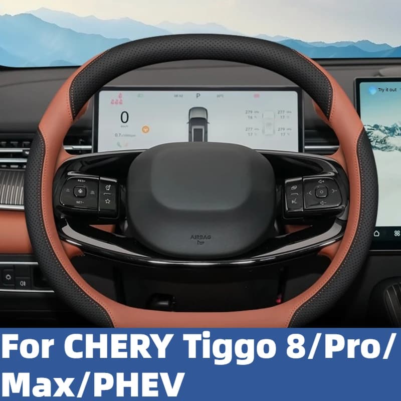Steering Wheel Cover For CHERY Tiggo 8/Pro/Max/PHEV Accessories 2025-2026,Nappa Leather,Non-Slip,Breathable,All-Season Comfort