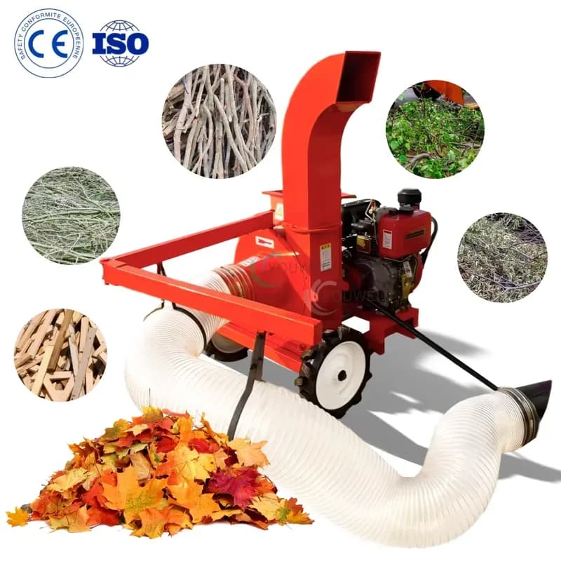 2-in-1 Leaf Vacuum Branch Shredder Diesel Engine Wood Chipper High Efficiency Mobile for Garden Orchard Municipal Road