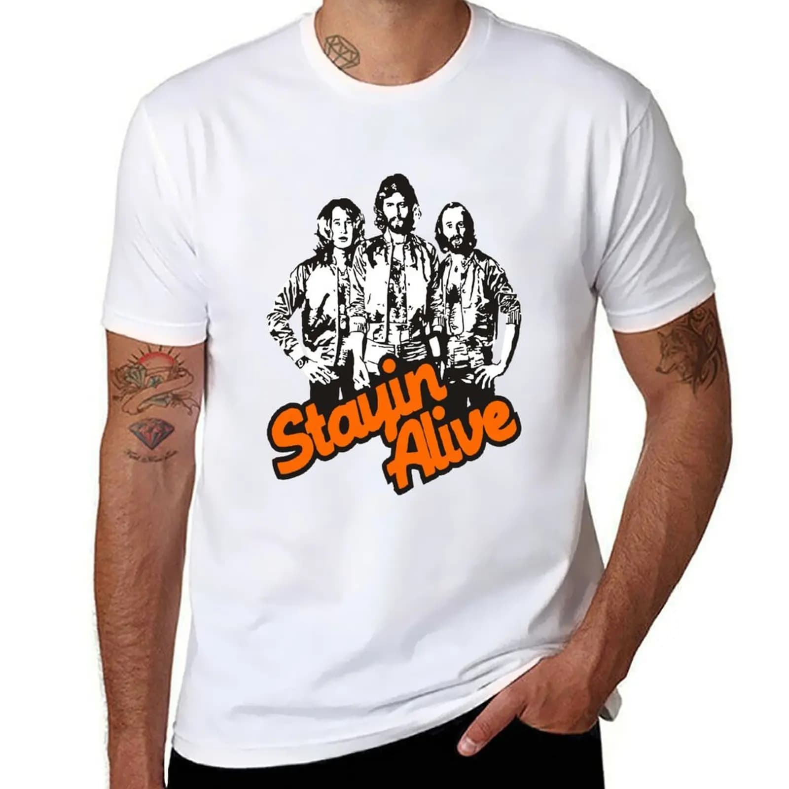 This awesome Bee Gees Stay in Alive T-Shirt man t shirts high quality luxury brand cotton t shirt man T-Shirt