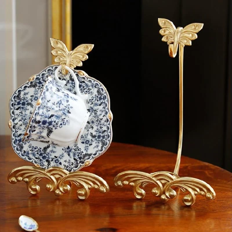 Medieval  Brass Teacup and Saucer Display Stand,Teacup Holder Stand for Display,Antique Coffee Cup Mug Holder for One Cup