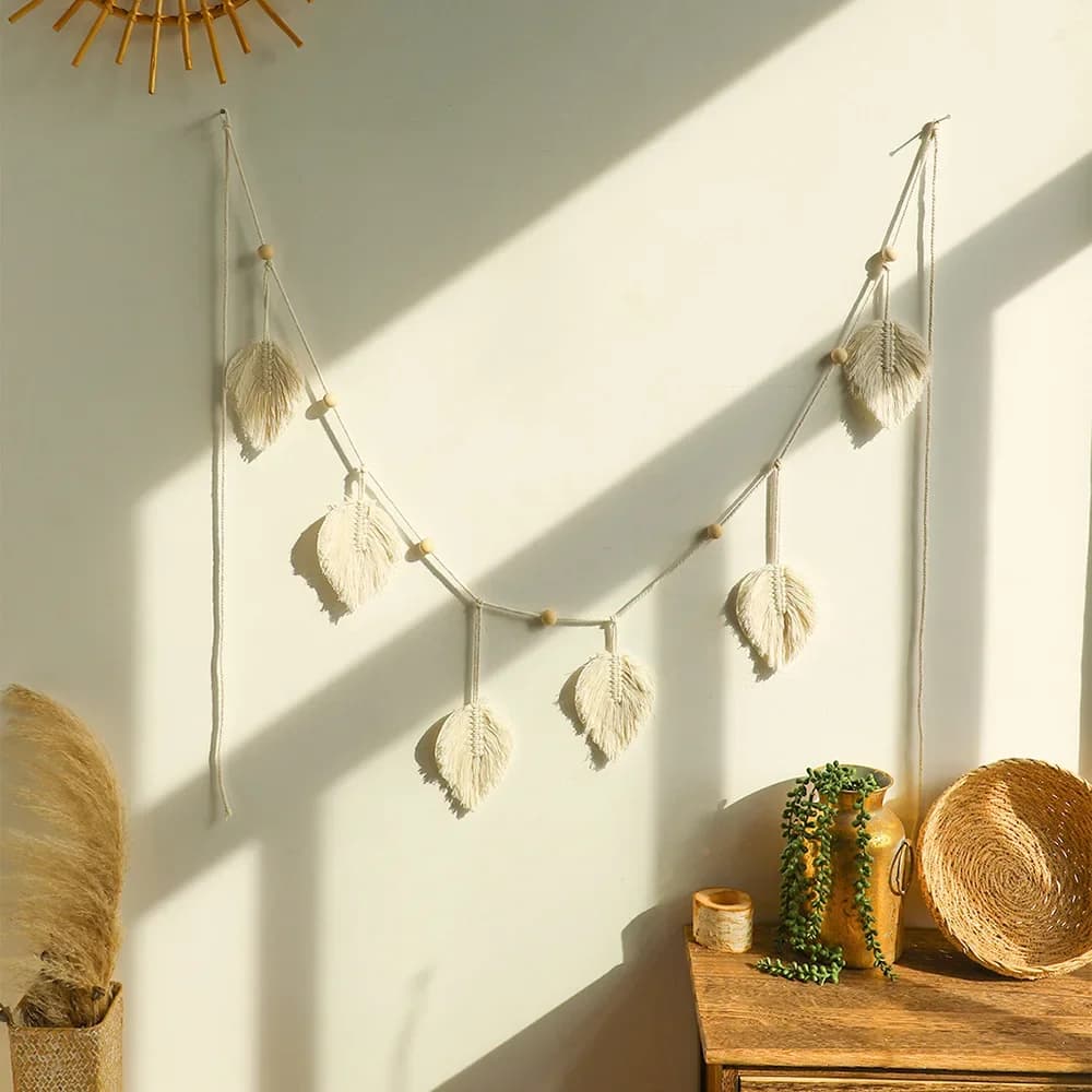 Large Macrame Wall Hanging Decorations Boho Leaf Tassels Wall Tapestry Home Decorations for Bedroom Living Room