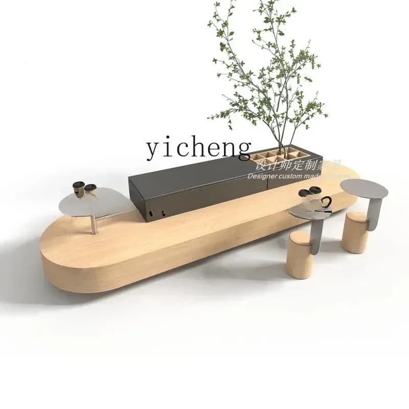 PYH solid wood oval bench hotel shopping mall clubhouse island rest bench overhead floor landscape bench