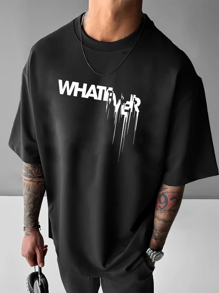 WHENEVER" Bold Graphic Pattern design-100% cotton O-neck summer short sleeve casual men's printed T-shirt.