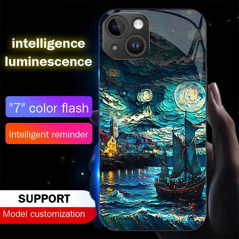 Oil Painting Art LED Light Up Phone Case Glowing Back Cover For Samsung S26 S25 S24 S23 S22 S21 S20 FE Note 10 20 Plus Ultra