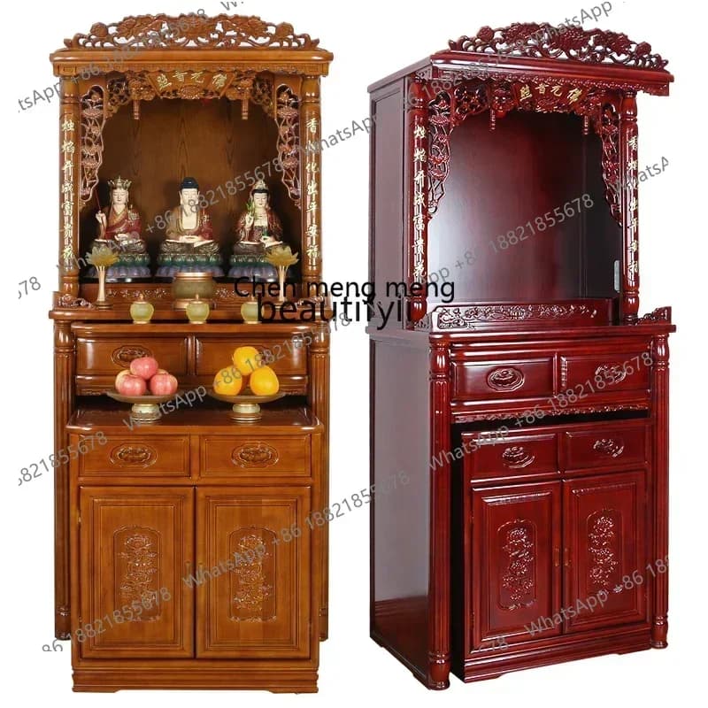 xz1Household Economical Buddha Cabinet Altar Solid Wood Buddha Shrine Guanyin Table God of Wealth Buddha Statue Worship TableK18