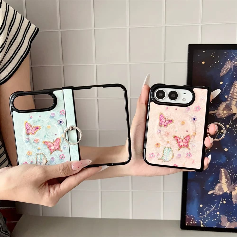 Korea Fashion Cartoon Ins bowknot Phone Case For iPhone Duo white Cover Shockproof Cute Fold Cases with Ring clasp Funda