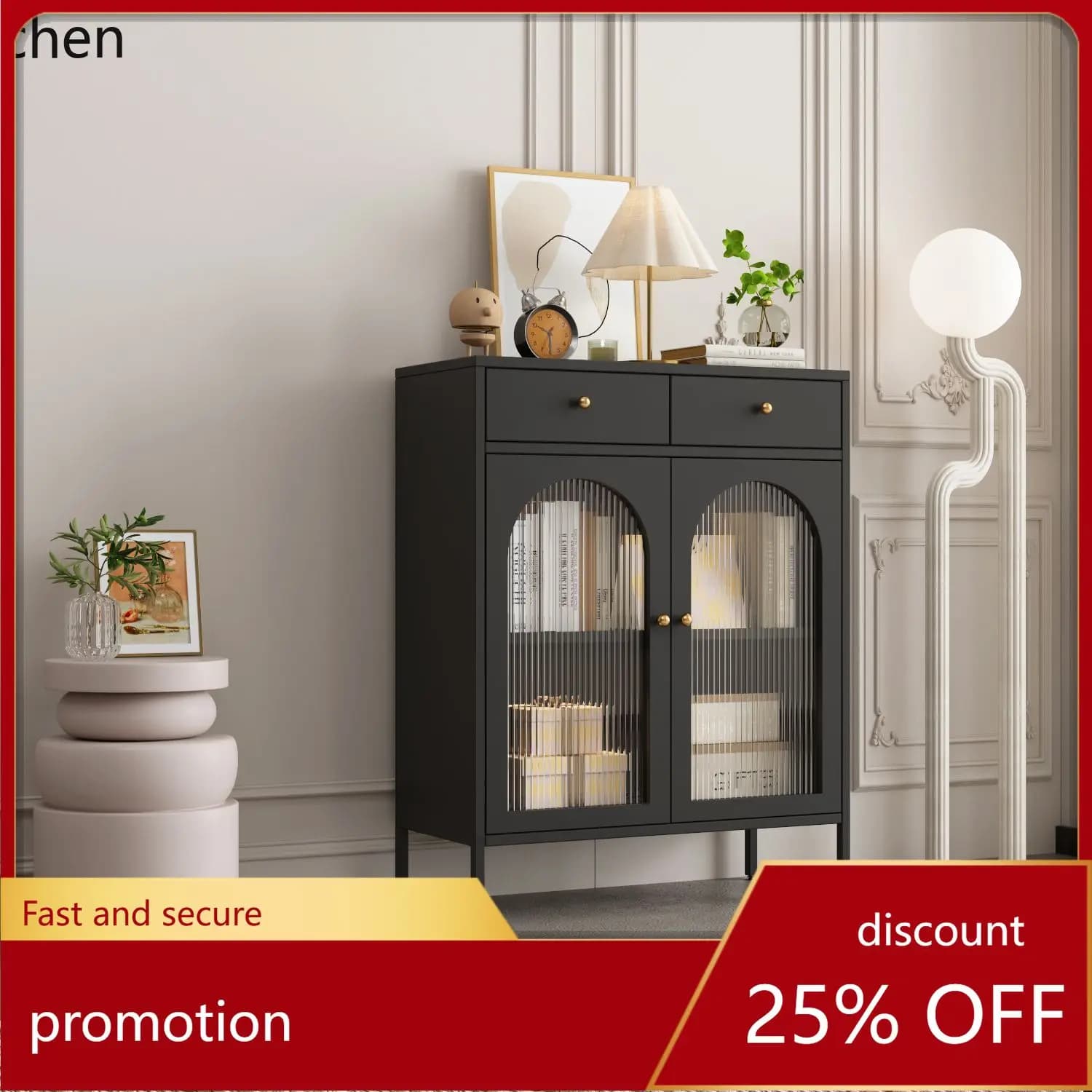 CZ Steel Storage Cabinet Double Door Transparent Iron Art Display Cabinet, Simple Living Room Multi-Functional Display Bookcase