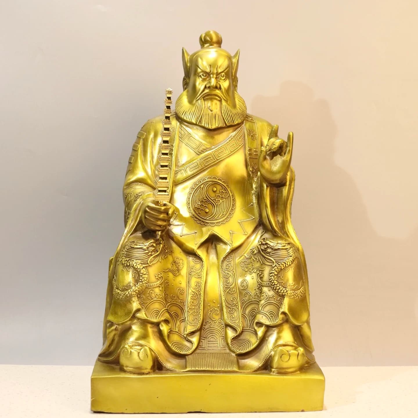Old Brass zhangtianshi Zhang Daoling Zhengtian Teacher Tai Chi Taoism Immortal sitting statue Study screen Amass wealth Ornament