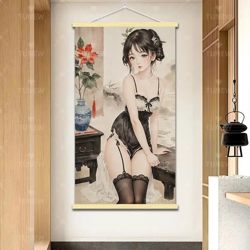 Prank Gift for Anime Fans | Retro Black Stockings Girl Wall Decor | Aesthetic Poster for Boy Bedroom, Game Room & Man Cave
