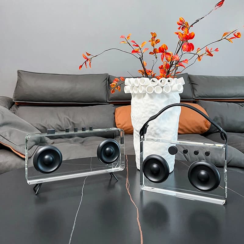 Modern European Crystal Radio Sculpture Vintage Inspired Art Decor Luxury Entryway Centerpiece for Model Homes/Office Desks