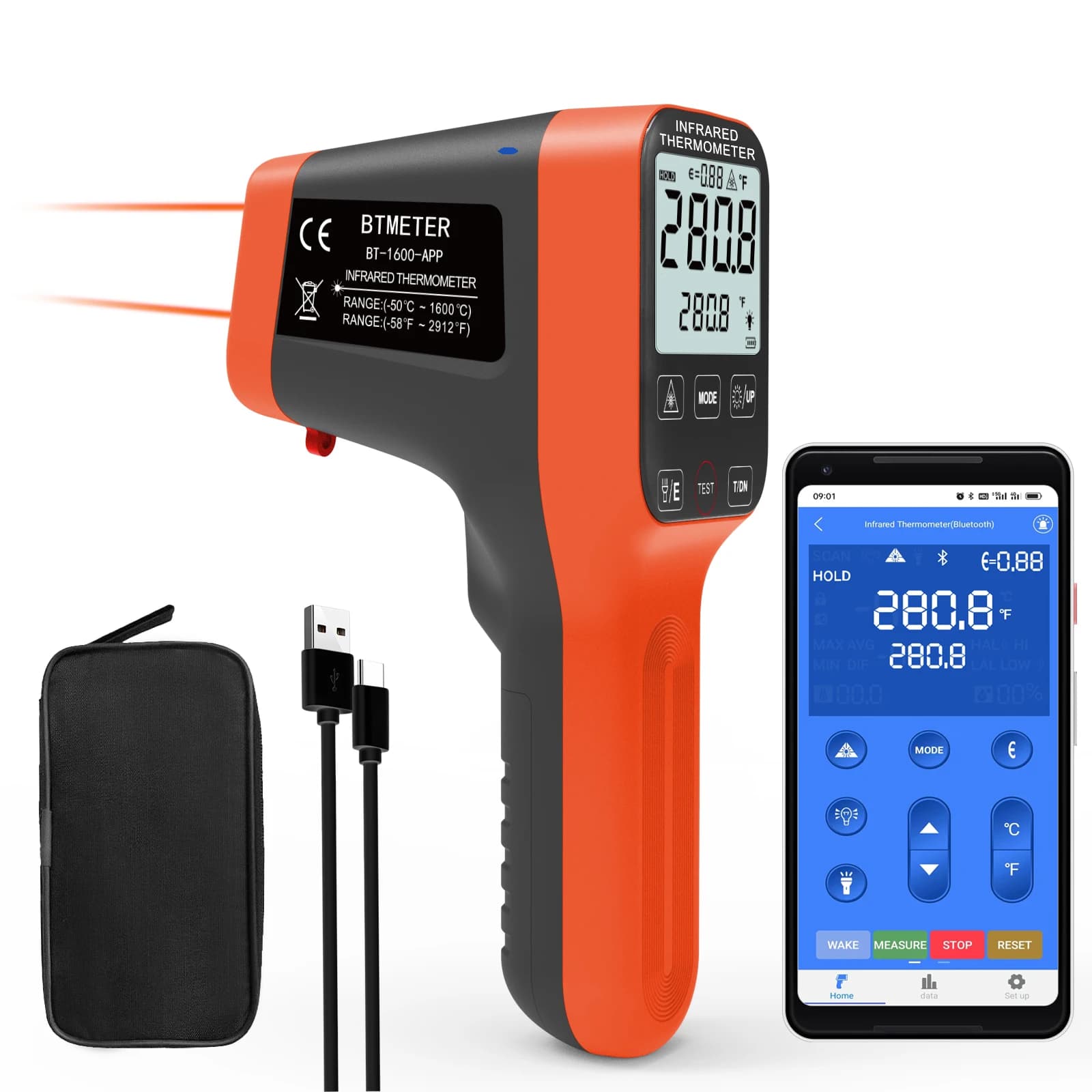 BTMETER Non-Contact Digital Infrared Thermometer , Thermal Imager Camera , Dual Laser Rechargeable Gun, -58°F to 2912°F, 30:1