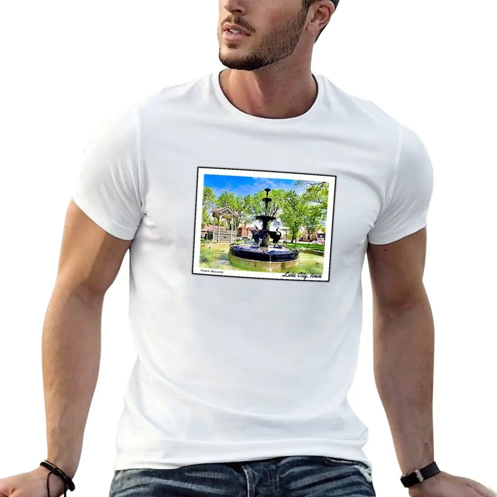 Town Square in Lake City, Iowa T-Shirt quick drying football t shirt mens t shirt graphic