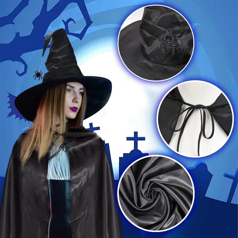 Adult Black Death Costume Cape Halloween Cloak Cosplay Witch Wizard Reaper Robe Halloween Party Apparel Cosplay Accessory Mantle