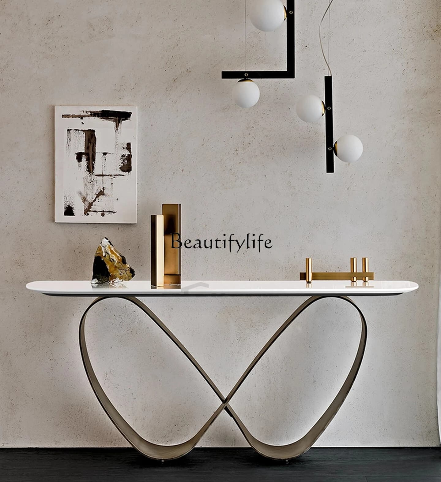 Italian simple luxury nano jade crystal entrance table Modern light luxury minimalist entrance table