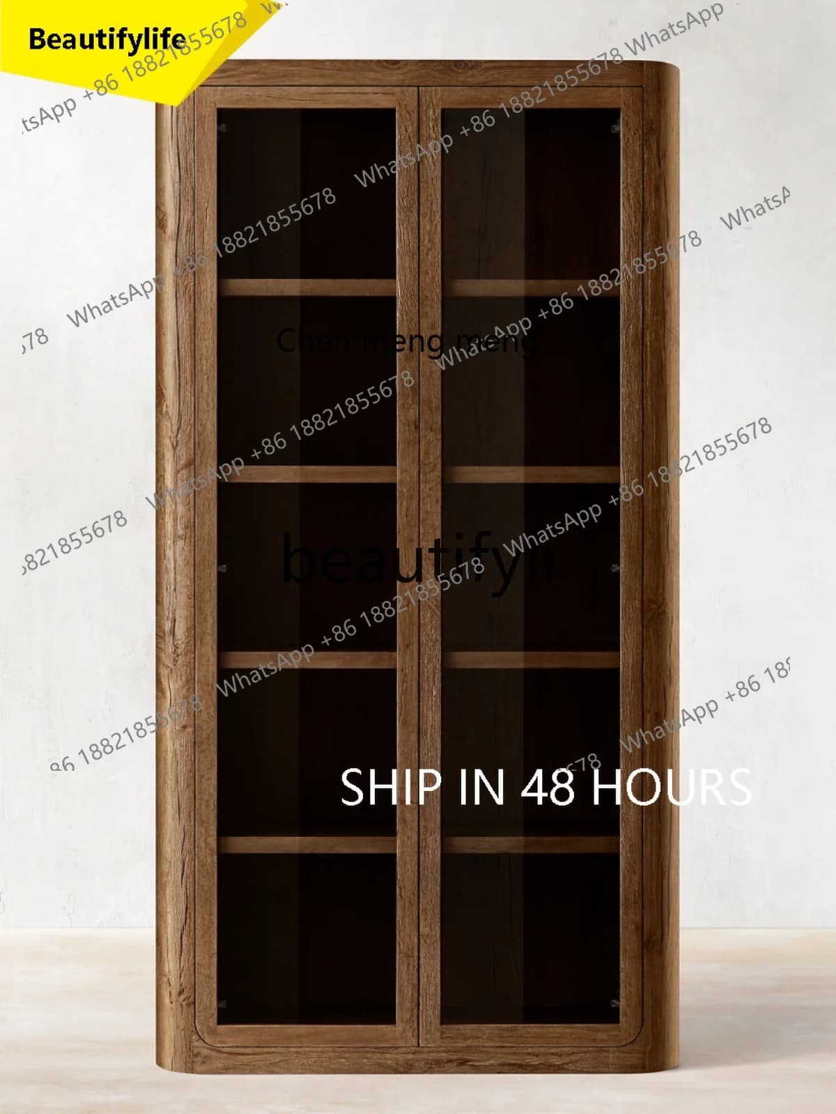 CC Solid Wood Oak Wabi-Sabi Style Bookcase Living Room Decorative Cabinet Modern Minimalist Bedroom Sideboard