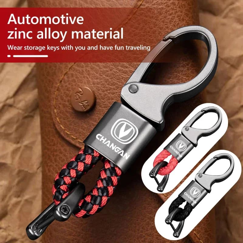 Car Keychain Metal Woven Leather Key Ring Accessories for Changan CS75 PLUS CS55 PLUS CS35 CS95 Eado Alsvin