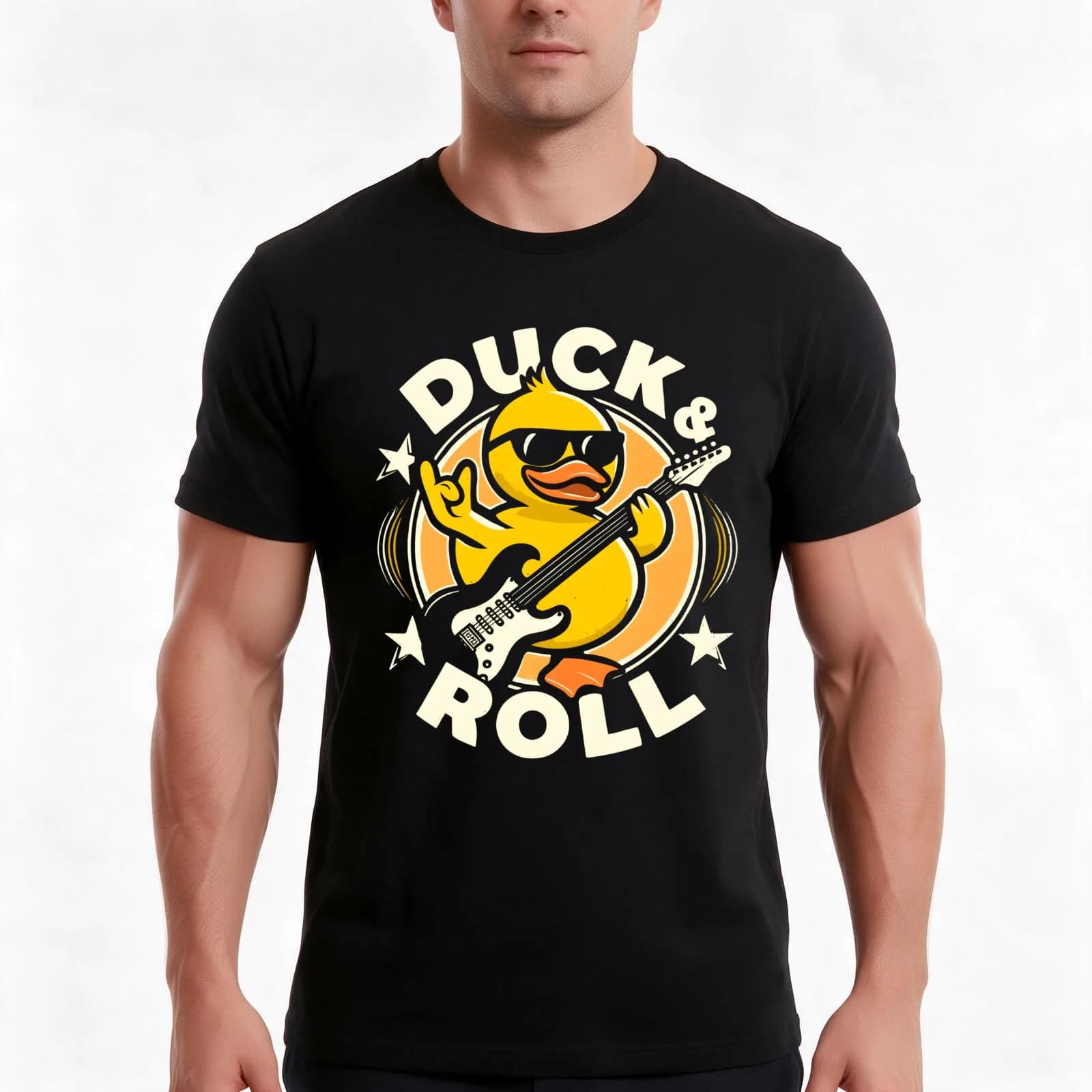 Cute Duck And Roll Rockstar T-Shirt, Summer Casual Cotton Tee, Oversized Streetwear Tops, Vintage Graphic Print, 100% Cotton
