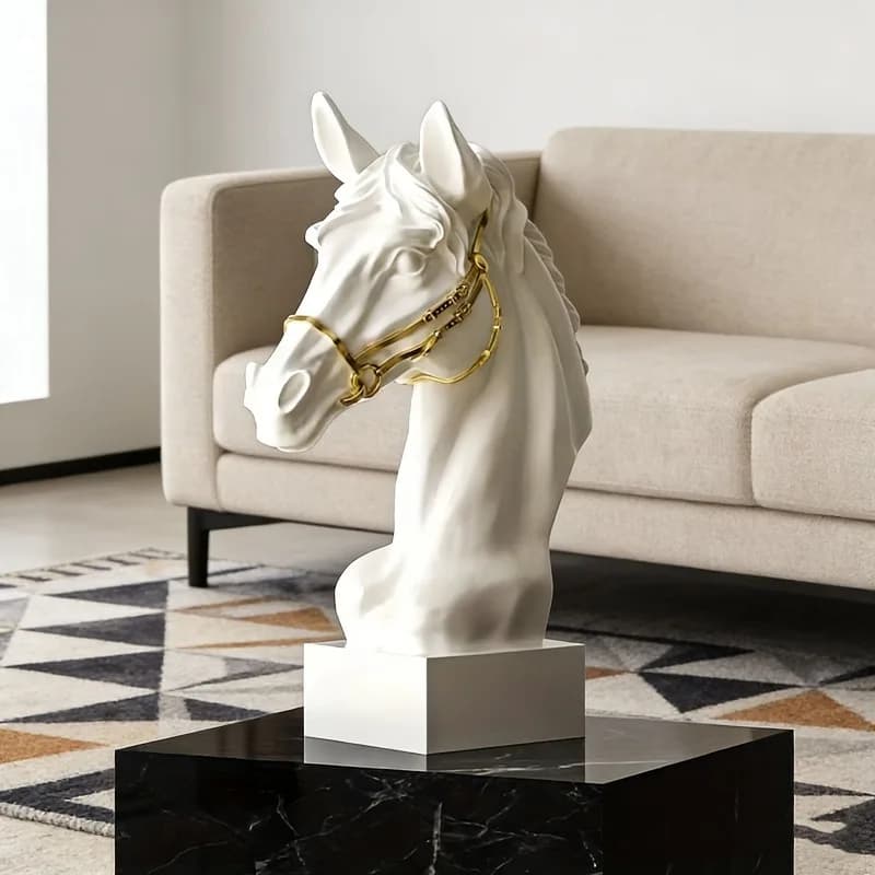 Black and White Horse Head Sculptures, War Horse Sculptures, Indoor Desktop Ornaments, Home Decoration Crafts