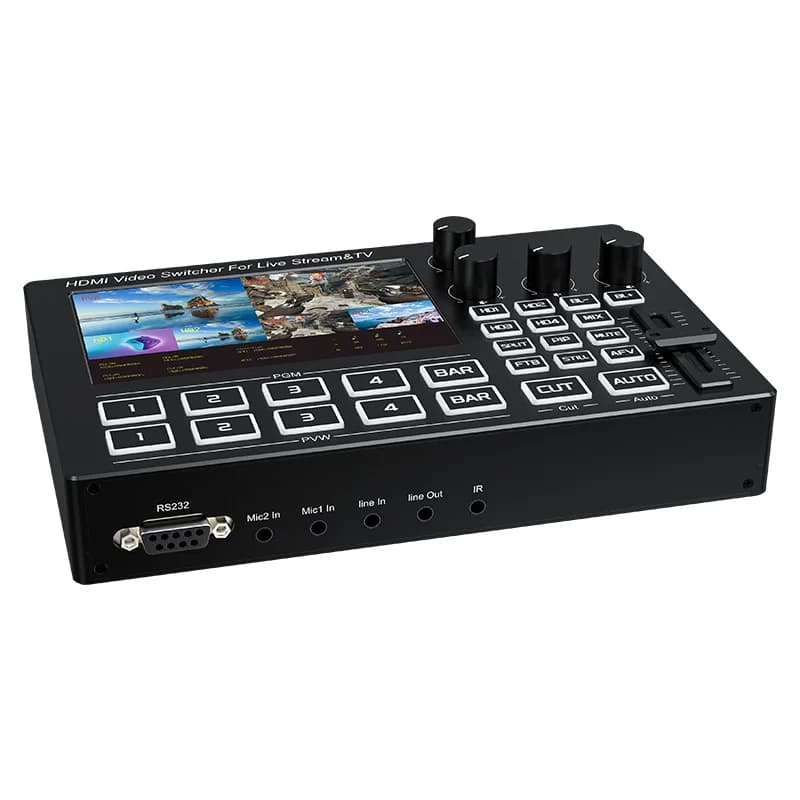 HD 1080P/60Hz HDMI Director Switcher Type-C 3.0 Multi-channel Audio Capture and Mixing Built-in 5-inch IPS Display for Monito