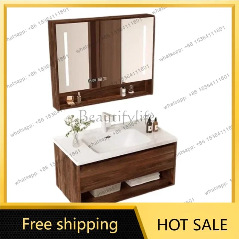 YJ Display Storage Bathroom Cabinet Vanity Wall Modern Bathroom Cabinet Sink Mirror Tocador Nordic Gabinete Postmodern Furniture