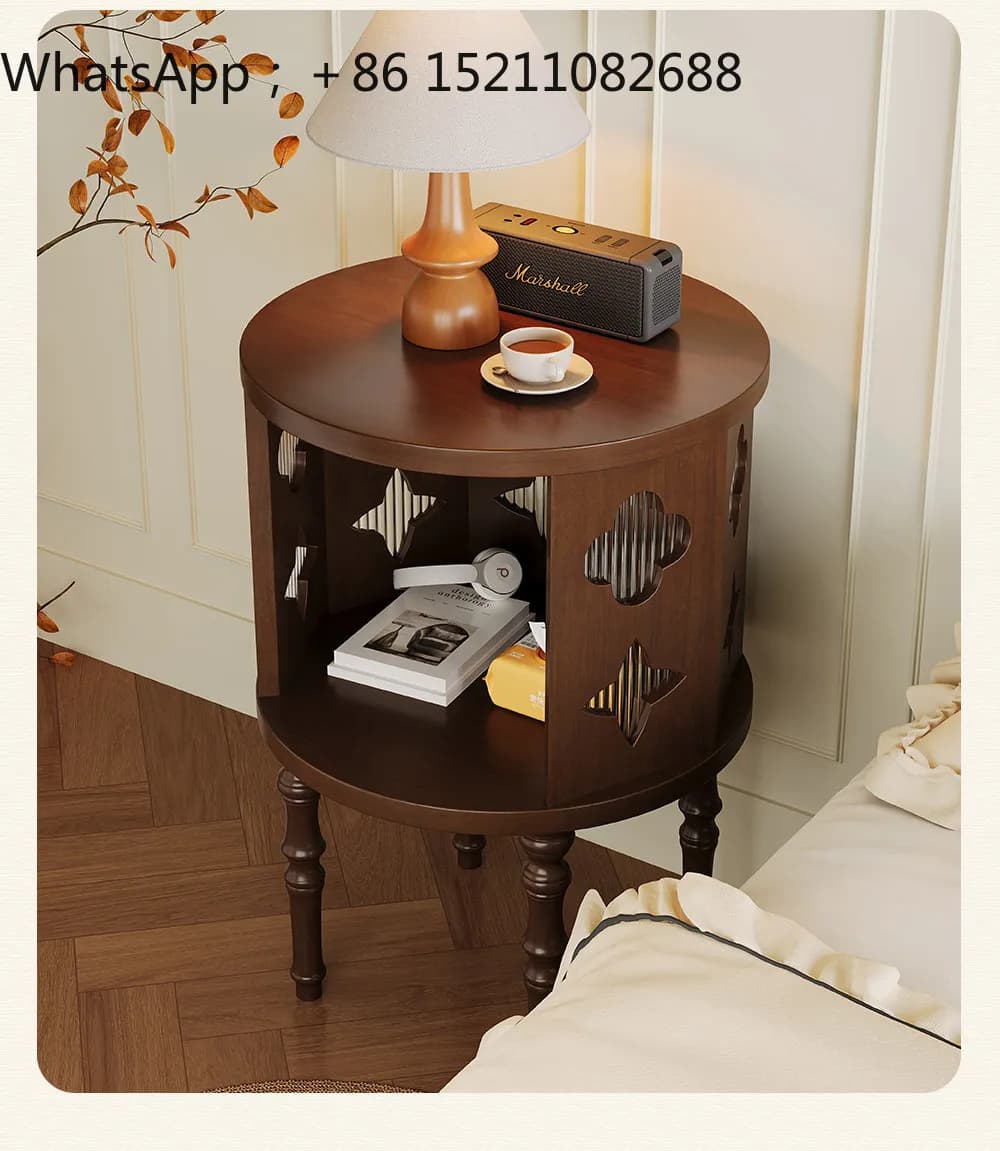 SCY retro wooden bedside table four-leaf clover hollow home bedside table bedroom fashion storage cabinet