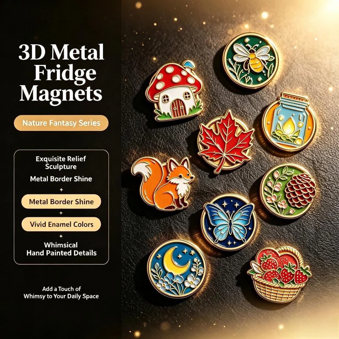 Promotional Custom Fridge Die Cut Magnet Sticker 3D Zinc Alloy Metal Strong Magnetic Suction Soft Enamel Refrigerator Magnet