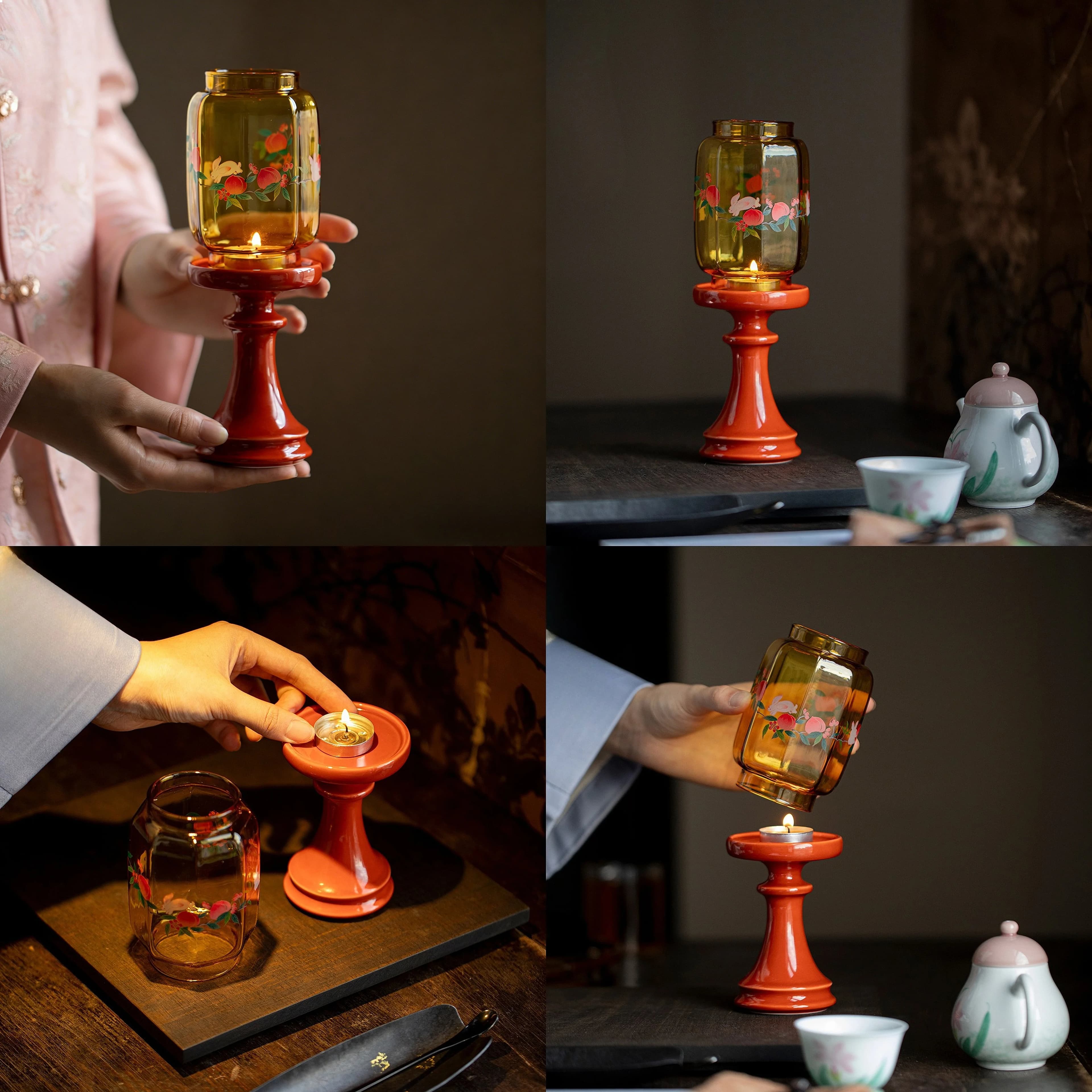 New Chinese Style Forbidden City Red Candlestick | Tea Ceremony Accessories | Atmospheric High-End Decorative Piece|Zen Gifts